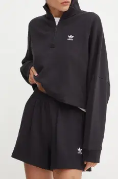 adidas Originals pantaloni scurti din bumbac culoarea negru, neted, high waist, IY7343 imagine