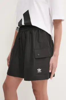 adidas Originals pantaloni scurti Essential femei, culoarea negru, neted, high waist, JD1514 imagine