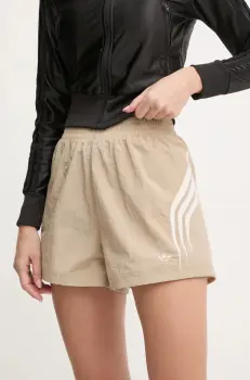 adidas Originals pantaloni scurti femei, culoarea bej, cu imprimeu, high waist, IY9238 imagine