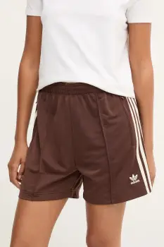 adidas Originals pantaloni scurti Firebird culoarea maro, cu imprimeu, high waist, KD2545 imagine