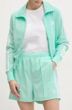adidas Originals pantaloni scurti Firebird femei, culoarea turcoaz, cu imprimeu, high waist, JD0819 imagine