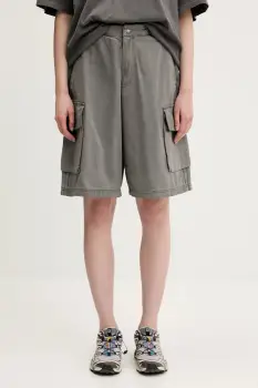 adidas Originals pantaloni scurti jeans Cargo Jorts culoarea gri, uni, high waist, JD0139 imagine