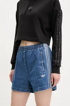 adidas Originals pantaloni scurti jeans Firebird femei, cu imprimeu, high waist, JD2562 imagine