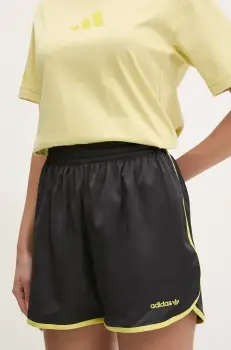 adidas Originals pantaloni scurti Linear femei, culoarea negru, cu imprimeu, medium waist, JD2727 imagine