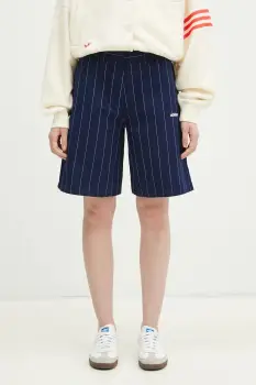 adidas Originals pantaloni scurti PINSTRIPE SHORT femei, culoarea bleumarin, cu imprimeu, high waist, JC7683 imagine