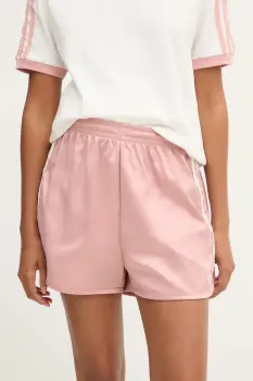 adidas Originals pantaloni scurti Ruffle Shorts culoarea roz, cu imprimeu, high waist, KC8818 imagine