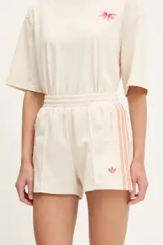adidas Originals pantaloni scurti Shorts culoarea bej, cu imprimeu, high waist, KC0681 imagine