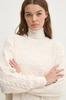 adidas Originals pulover 70s Trefoil Sweater femei, culoarea bej, JN8318 imagine