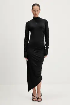 adidas Originals rochie Ruched culoarea negru, maxi, mulata, JW2806 imagine