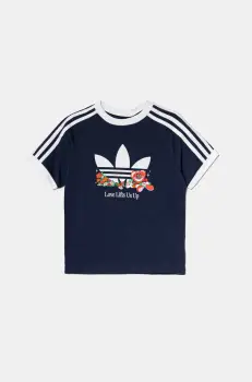 adidas Originals tricou de bumbac pentru copii culoarea albastru marin, cu imprimeu, JD0389 imagine