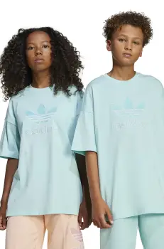 adidas Originals tricou de bumbac pentru copii culoarea turcoaz, cu imprimeu, JC7881 imagine