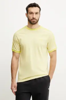 adidas Originals tricou din bumbac 3-Stripes barbati, culoarea galben, uni, JN7021 imagine