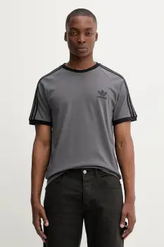 adidas Originals tricou din bumbac 3-Stripes culoarea gri, cu imprimeu, JY1373 imagine