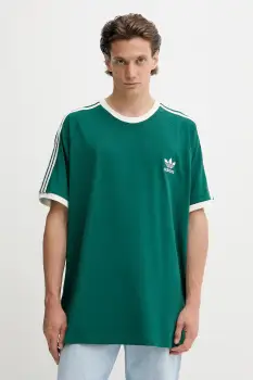 adidas Originals tricou din bumbac 3-Stripes culoarea verde, cu imprimeu, KA0471 imagine