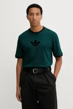 adidas Originals tricou din bumbac Adicolor loose 2000s culoarea verde, cu imprimeu, JX1513 imagine