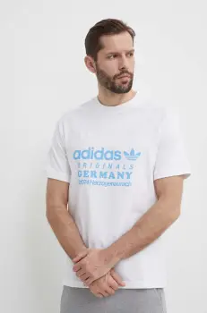 adidas Originals tricou din bumbac barbati, culoarea bej, cu imprimeu, IR9634 imagine