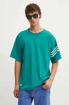 adidas Originals tricou din bumbac barbati, culoarea turcoaz, cu imprimeu, JF9136 imagine