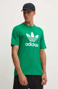 adidas Originals tricou din bumbac barbati, culoarea verde, cu imprimeu, IR8012 imagine