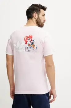 adidas Originals tricou din bumbac Cali Tee barbati, culoarea roz, cu imprimeu, JP0985 imagine