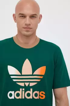adidas Originals tricou din bumbac culoarea verde, cu imprimeu imagine