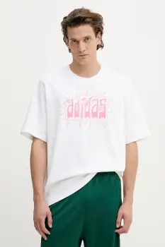 adidas Originals tricou din bumbac Distressed Oversized Te culoarea alb, cu imprimeu, JW0207 imagine