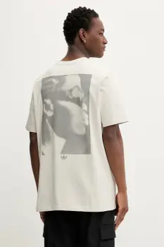 adidas Originals tricou din bumbac Face GFX culoarea bej, uni, JW0977 imagine