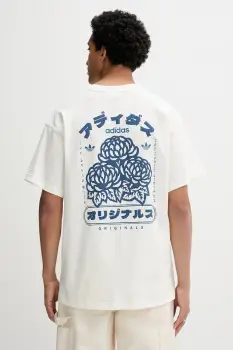 adidas Originals tricou din bumbac Japan Florals T culoarea bej, cu imprimeu, KQ9959 imagine