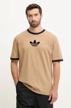 adidas Originals tricou din bumbac Oversize Tee culoarea maro, cu imprimeu, JX1516 imagine