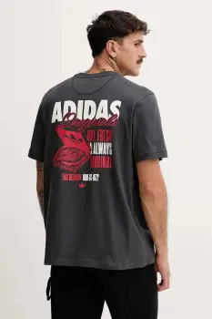 adidas Originals tricou din bumbac Pizza Box Tee culoarea gri, cu imprimeu, HY2074 imagine