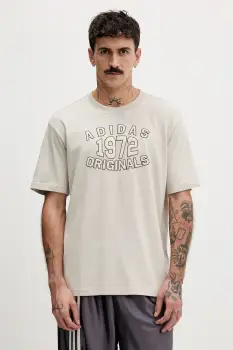 adidas Originals tricou din bumbac Varsity culoarea bej, cu imprimeu, JX8176 imagine