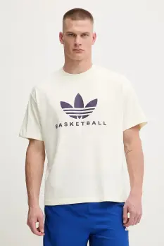 adidas Originals tricou Originals Basketball Courtside Tee culoarea bej, cu imprimeu, JW6640 imagine