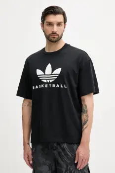 adidas Originals tricou Originals Basketball Courtside Tee culoarea negru, cu imprimeu, JW6641 imagine