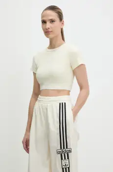 adidas Originals tricou Rib SS Top culoarea bej, JD0040 imagine