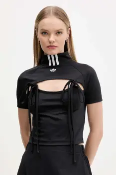 adidas Originals tricou Ribbon Crop Top culoarea negru, cu turtleneck, JX2537 imagine