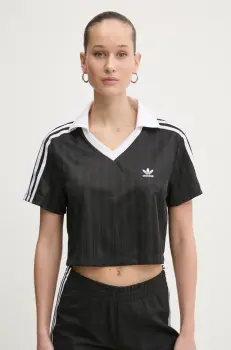 adidas Originals tricou V-NECK POLO femei, culoarea negru, JD2606 imagine