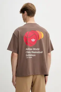 adidas Originals tricou World Class Tee culoarea maro, cu imprimeu, JM9956 imagine