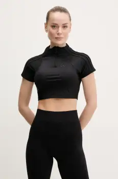 adidas Originals tricou Zip Up Crop Top femei, culoarea negru, cu turtleneck, JJ0917 imagine