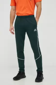 Adidas pantaloni de trening barbati, culoarea verde, neted imagine