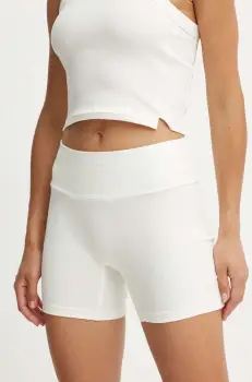 adidas pantaloni scurti All SZN femei, culoarea bej, neted, high waist, IY6740 imagine