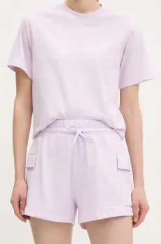 adidas pantaloni scurti copii Essentials femei, culoarea violet, uni, high waist, JC5701 imagine