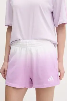adidas pantaloni scurti din bumbac ALL SZN Dip Dye femei, culoarea violet, cu imprimeu, high waist, JJ4580 imagine