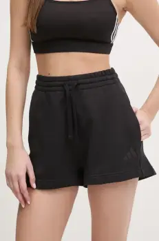 adidas pantaloni scurti din bumbac ALL SZN femei, culoarea negru, neted, high waist, JJ4920 imagine