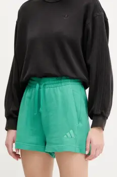 adidas pantaloni scurti din bumbac ALL SZN femei, culoarea verde, neted, high waist, JD4731 imagine