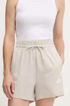 adidas pantaloni scurti Essentials 3-Stripes culoarea bej, cu imprimeu, high waist, JE1195 imagine