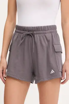 adidas pantaloni scurti Essentials culoarea violet, uni, high waist, JC5700 imagine