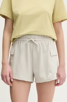 adidas pantaloni scurti Essentials femei, culoarea bej, neted, high waist, JC5699 imagine