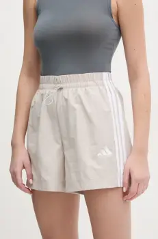 adidas pantaloni scurti Essentials femei, culoarea gri, cu imprimeu, high waist, JC8165 imagine