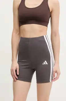 adidas pantaloni scurti Essentials femei, culoarea gri, cu imprimeu, high waist, JD0915 imagine