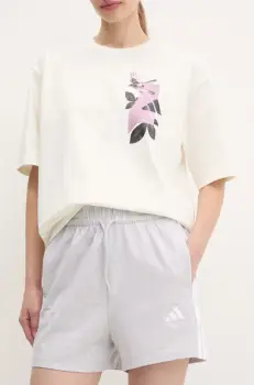 adidas pantaloni scurti Essentials femei, culoarea gri, cu imprimeu, medium waist, IN6174 imagine