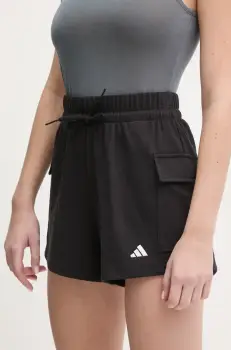 adidas pantaloni scurti Essentials femei, culoarea negru, neted, high waist, JD9944 imagine